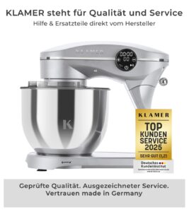 KLAMER Küchenmaschine 1800 W mit 6 L Edelstahlschüssel, geeignet zum Kneten von Brotteig – Bild 2