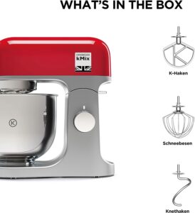 Kenwood kMix KMX750RD Küchenmaschine, 1000 W, 5 L Edelstahlschüssel, Patisserie-Set, Rot – Bild 11