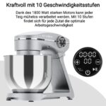 KLAMER Küchenmaschine 1800 W mit 6 L Edelstahlschüssel, geeignet zum Kneten von Brotteig – Bild 6