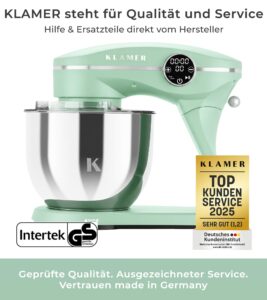 KLAMER Küchenmaschine 1800 W mit 6 L Edelstahlschüssel, geeignet zum Kneten von Brotteig – Bild 2