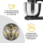 KLAMER Küchenmaschine 1800 W mit 6 L Edelstahlschüssel, geeignet zum Kneten von Brotteig – Bild 7