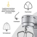 KLAMER Küchenmaschine 1800 W mit 6 L Edelstahlschüssel, geeignet zum Kneten von Brotteig – Bild 5