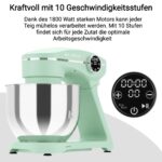 KLAMER Küchenmaschine 1800 W mit 6 L Edelstahlschüssel, geeignet zum Kneten von Brotteig – Bild 6