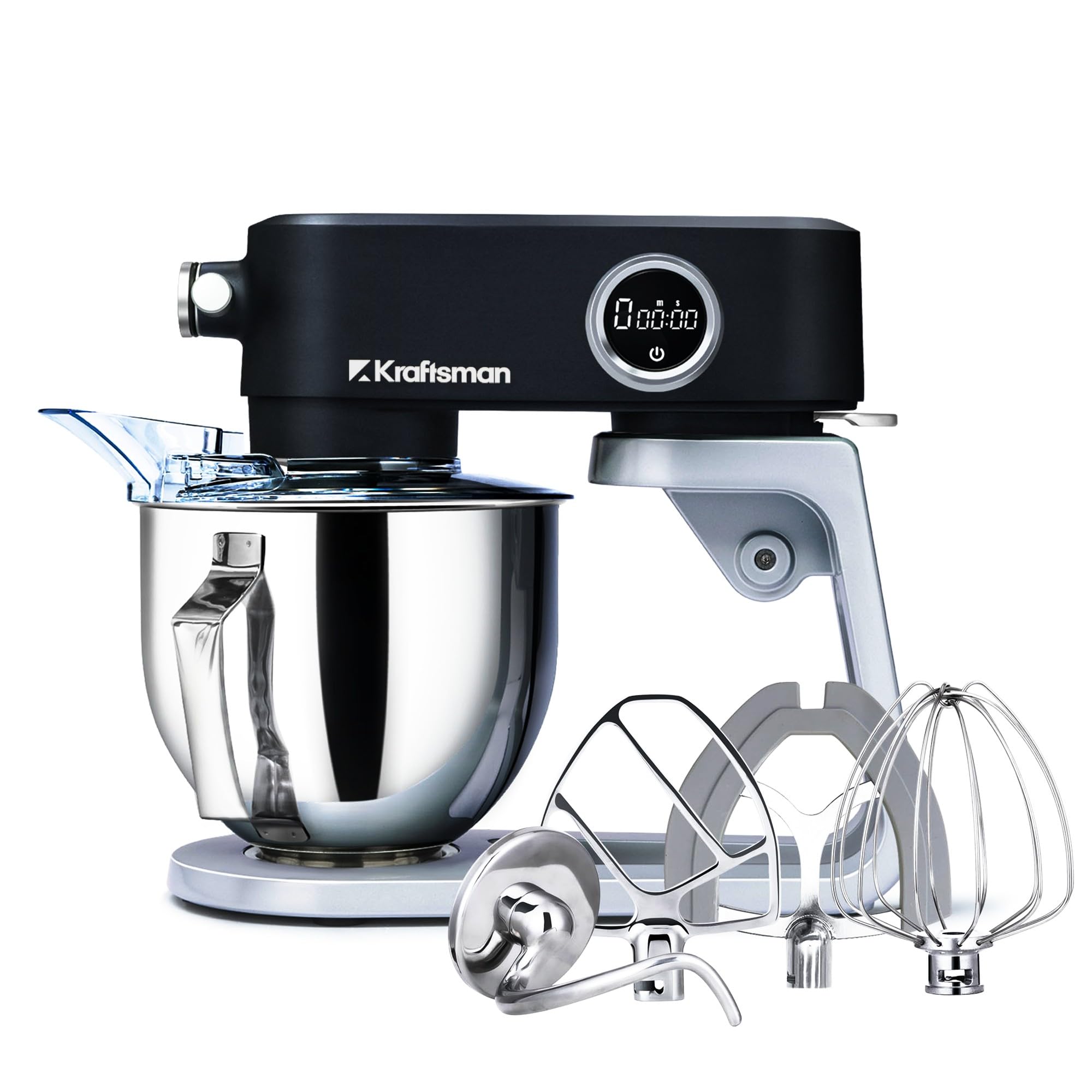 71rlvVcrLfL Kraftsman Küchenmaschine mit 5 L Schüssel, 8 Stufen, Timer, Metallgehäuse und 4 Edelstahl-Aufsätzen, Schwarz – Bild 1