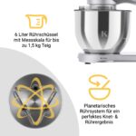 KLAMER Küchenmaschine 1800 W mit 6 L Edelstahlschüssel, geeignet zum Kneten von Brotteig – Bild 7