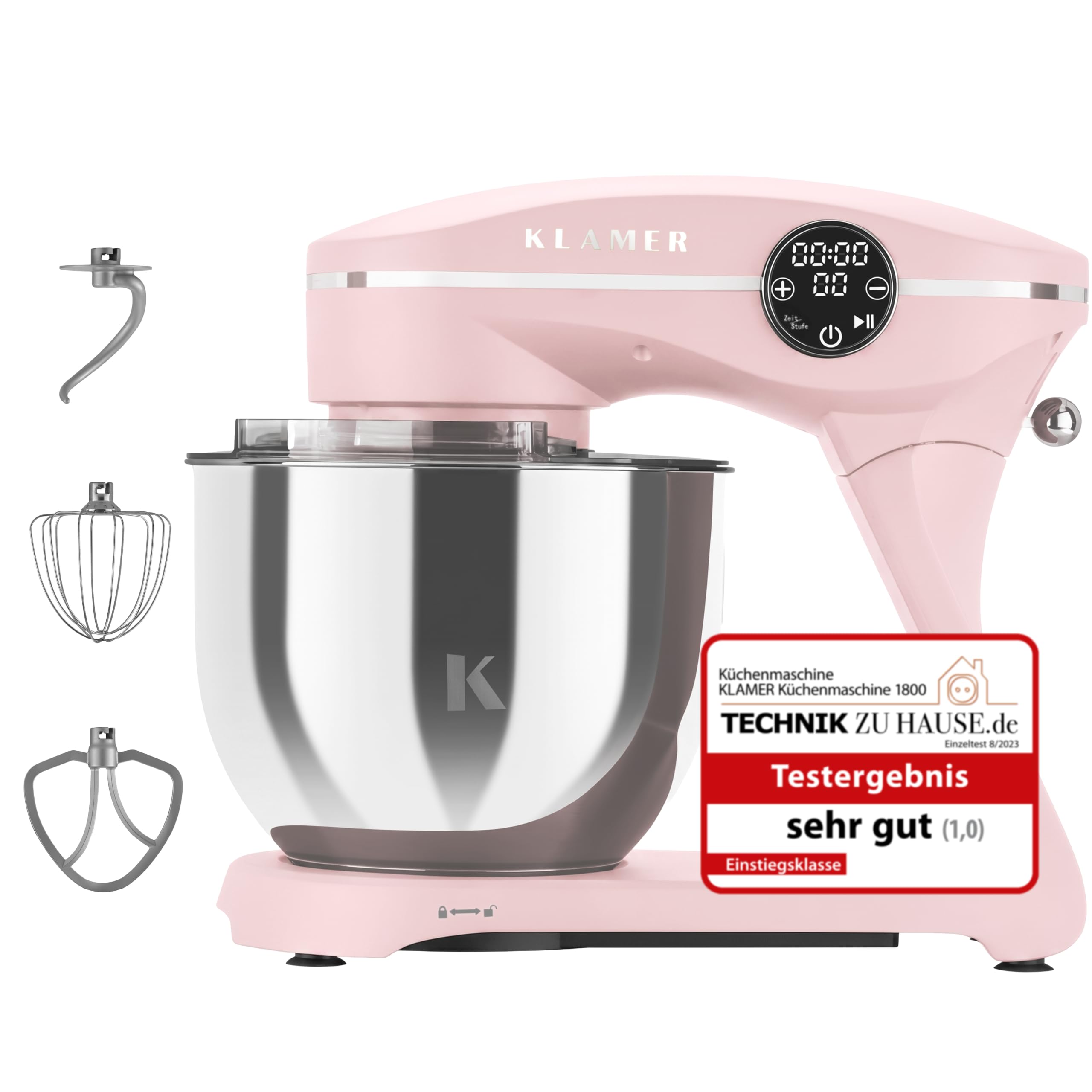 71xthj48cHL KLAMER Küchenmaschine 1800 W mit 6 L Edelstahlschüssel, geeignet zum Kneten von Brotteig – Bild 1